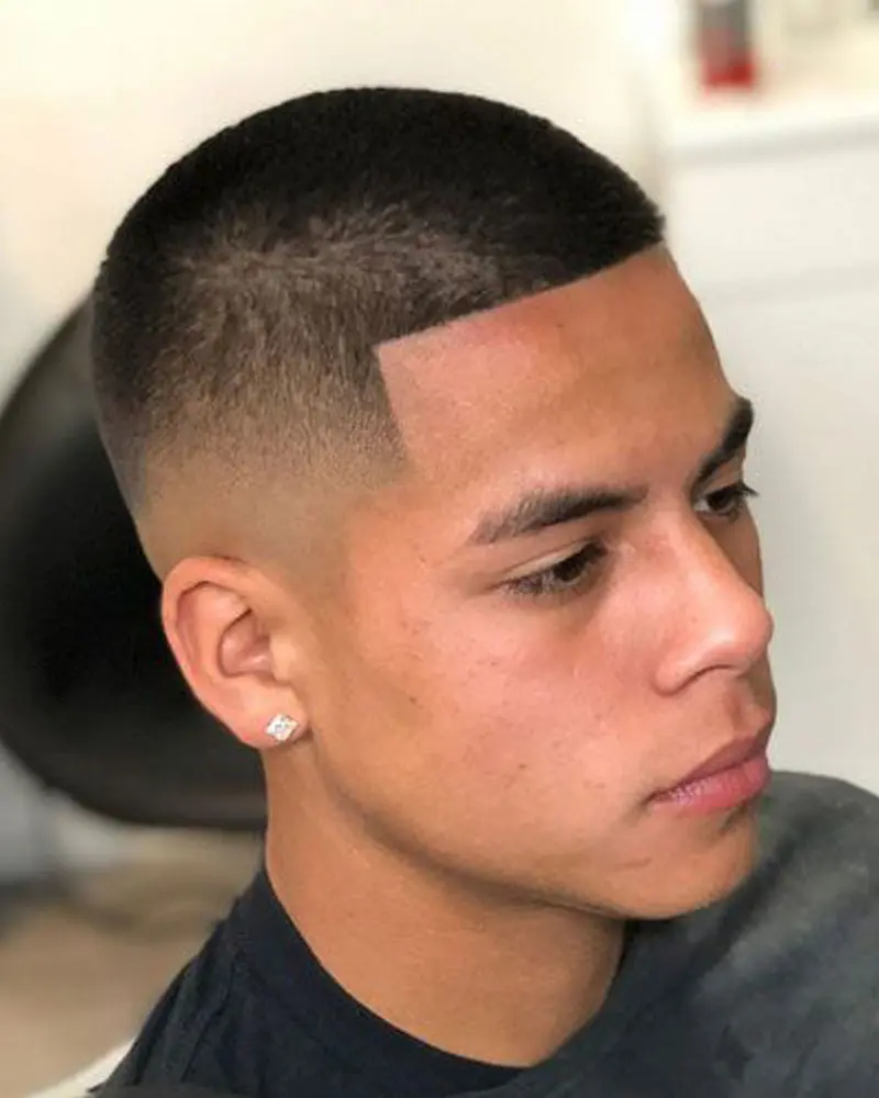 Buzz Cut With Line Up And Low Temple Fade