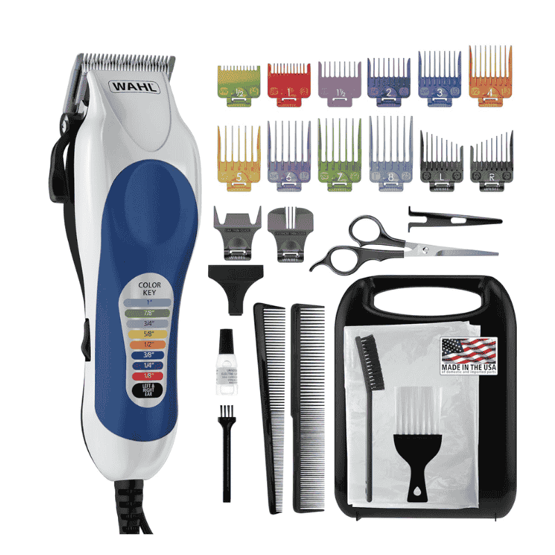 Wahl Clipper USA Color Pro Complete Haircutting Kit with Easy Color Coded Guide Combs - Corded Clipper for Hair clipping & Grooming Men, Women,